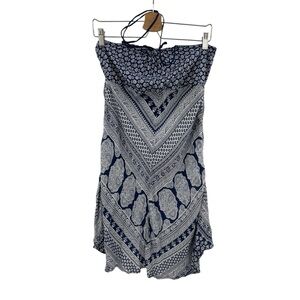 Band of Gypsies Blue Paisley Floral Bandana Print Mini Halter Dress